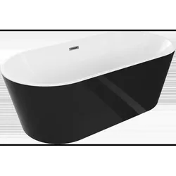 Mexen Luna freistehende Badewanne 160 x 75 cm, weiß/schwarz, Überlauf Gun Metal - 52031607575-95