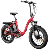 Agon Aurevia E Bike Klapprad 20 Zoll Pedelec für Damen Herren 155 - 195 cm Elektrofahrrad Faltrad 7 Gang Fatbike StVZO rot