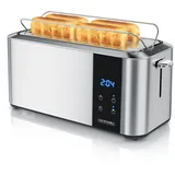 Arendo Toaster Langschlitz, Brötchenaufsatz, Wärmeisoliertes Gehäuse, Display, Touch, 2 lange Schlitze, für 4 Scheiben, 1500 W, LED-Anzeige mit... - Silber