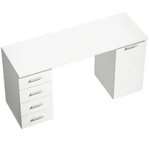 Homcom Computertisch Schreibtisch mit 4 Schubladen, verstellbarem Regal, Weiß