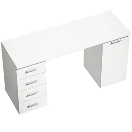Homcom Computertisch Schreibtisch mit 4 Schubladen, verstellbarem Regal, Weiß