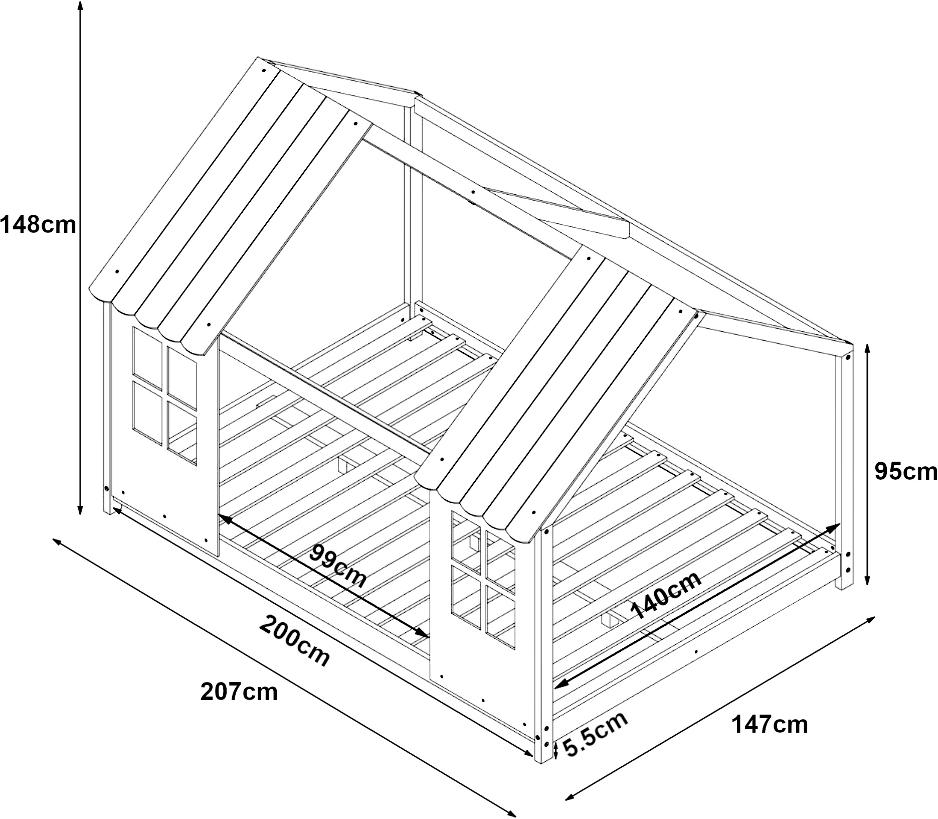 [en.casa] Halboffenes Kinderbett Tostedt 140x200cm Weiß