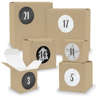 Adventskalender zum Füllen 24x Quader Würfel gemischt BRAUN + Sticker (V02 Z18) - Beige