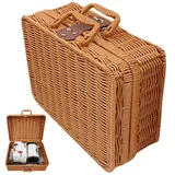 Kleiner Picknickkorb mit Deckel 22,1 x 16 x 9,9 cm Miniaturkorb aus Rattan-Weberei Retro-Tragetasche aus Kunststoff mit Griff Aufbewahrungskorb Weide mit Lederriemenverschluss