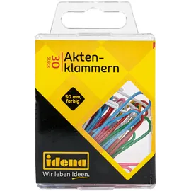 IDENA Aktenklammern 50 mm kunststoffummantelt mehrfarbig 30 St.
