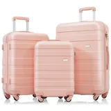 Flieks Kofferset Trolley-Set 3-tlg.., Rollkoffer mit Spinner-Rädern, Hartschalenkoffer Trolleys mit Schloss, Rosa - Rosa