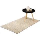 Relaxdays Läufer, Jute & Baumwolle, 70 x 140 cm Teppich für Flur, Küche, Schlafzimmer, rutschfest, Karomuster, Hellbraun, Jute, braun