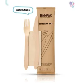Blanc HYGIENIC Holzbesteckset Premium Messer und Gabel 400 Stk Holz gewachst