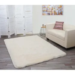 Teppich MCW-F69, Shaggy Läufer Hochflor Langflor, Stoff/Textil flauschig weich 230x160cm ~ creme