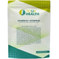 uHealth Vitamin D3 (5000 I.E.) + VITAMIN K2 (100μg), 180 Tabletten Cholecalciferol, Menachinon7 MK7