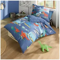 KAEPPEL Bettwäsche Dinosaurus 135 x 200 cm Renforce Blau