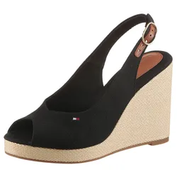 High-Heel-Sandalette TOMMY HILFIGER "FLAG HIGH WEDGE ESPAD SLINGBACK", Damen, Gr. 41, schwarz, Baumwolle, modisch, Schuhe, Sommerschuh, Partyschuh, Keilsandalette, dezente Flaggen-Stickerei