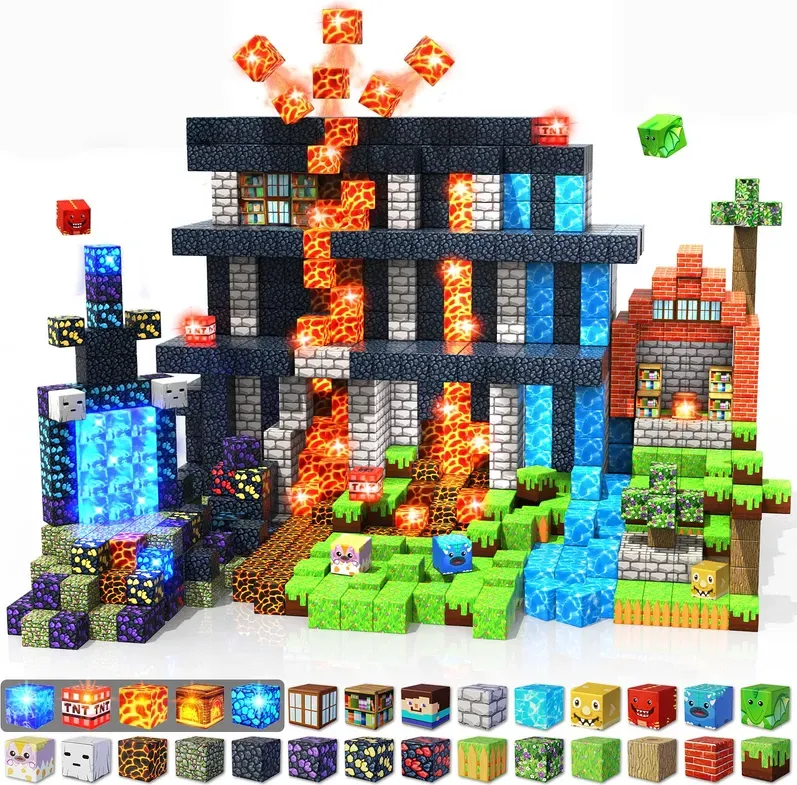 150 Stück 0,8 Zoll Magnetische Bausteine mit 24 Leuchtblöcken – Ostern Geschenke für Kinder, Jungen und Mädchen, Magnetische Bausteine Würfel, Stapelbare Magnete, Geburtstagsgeschenke für Jungen und Mädchen ab 3 Jahren