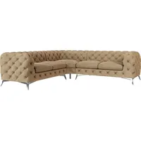 S-STYLE MÖBEL - Chesterfield Ecksofa Cleo mit Silber Metall Füßen aus Beige Samtstoff, B/T/H: 264 cm / 264 cm / 75 cm - Beige