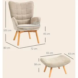 Homcom Ohrensessel Cord 72 x 101 x 80 cm Braun mit Hocker