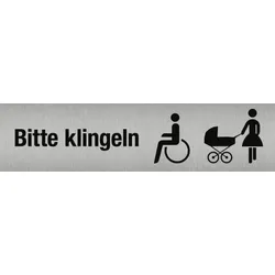 Bitte klingeln Rollstuhlfahrer/Kinderwagen, Edelstahl, selbstklebend, 160x40 mm