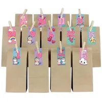 Finest-Folia Adventskalender Set Einhörner Streifen mit Papiertüten und Holzklammern