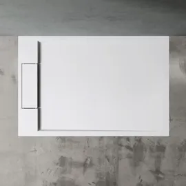 doporro Duschtasse Duschwanne 80x160x4 flach Mineralguss in Weiß inkl. Ablaufgarnitur AL06 DIN-Anschlüsse für bodenebene Montage geeignet Geoma04