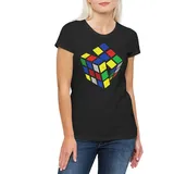Urban Backwoods Print-Shirt Retro Cube Damen T-Shirt Zauberwürfel 80s Magic Speed Cubing Cuber (1-tlg) Speedcube Algorithm Cube Würfel schwarz M