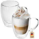 Intirilife 2x Doppelwandiges Thermo Gläser Set in 300 - 400ml – Thermoglas Thermogläser Mundgeblasen isoliert Latte Macchiato Teeglas Kaffeeglas Spü