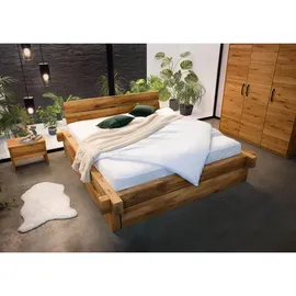 Massivmoebel24 Balkenbett 180 x 200 cm Bettkasten H2 Beige