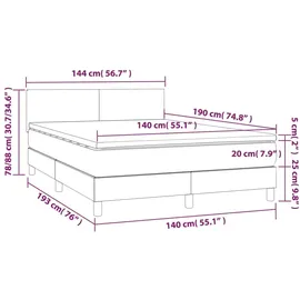 vidaXL Boxspringbett mit Matratze & LED Grau 140x190 cm Kunstleder