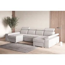 moeblo Ecksofa U mit Schlaffunktion, verstellbaren Kopfstützen & Bettkasten – Großes Wohnlandschaft Sofa mit Stauraum - Ecksofa Luka U - Hellgrau (Twi... - Hellgrau