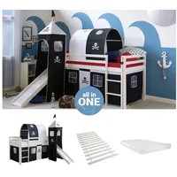 Homestyle4u Hochbett Kinder 90x200 Matratze, Kinderbett Rutsche, Turm) Tunnel