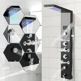 ISOISL Duschpaneel mit Armatur, Edelstahl Duschpaneel 6 Funktionen mit LED Temperaturanzeige Regen&Wasserfall Dusche、Handbrause、Massagedüsen und Wanneneinlauf Duschpaneele Duschsäule