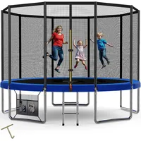 Devoko Trampolin Outdoor Ø 183/228/305/366/427 cm Indoor Trampolin Kinder Gartentrampoline, Komplettset mit Schuhnetz, Leiter, Randabdeckung, Sicherheitsnetz, Belastbarkeit 150 kg (Blau)