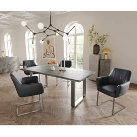 DeLife Freischwinger Xana-Flex mit Armlehnen Echt-Leder Schwarz Freischwinger flach Edelstahl Taschenfederkern,