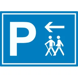HB-Druck Wanderer Parkplatz mit Richtungspfeil links Aufkleber waagerecht A6 (105x148mm)