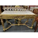 Casa Padrino Barock Esstisch Gold / Weiß - Rechteckiger Massivholz Esszimmertisch mit Marmorplatte - Esszimmer Möbel im Barockstil - Barock Möbel - Edel & Prunkvoll