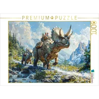 Calvendo Puzzle Bergwanderung - Menschen mit Dinosaurier Triceratops 1000