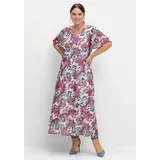 sheego Abendkleid "Große Größen", Damen, Gr. 40, Normalgrößen, lila (beere gemustert), Obermaterial: 100% Polyester;Futter: 100% Polyester, gemustert, elegant, figurumspielend lang, V-Ausschnitt, Kurzarm, Kleider, mit Blumenprint, blickdicht gefüttert