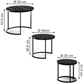 Vicco Couchtisch-set Montreal, Schwarzer Marmor, 55 x 55 cm 3 Teile, platzsparend klappbar und vielseitig kombinierbar