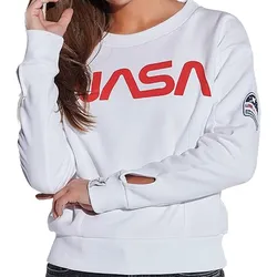 COURSE X NASA Damen Sweatshirt mit NASA Print Baumwoll-Pullover Cropped 900101 Weiß - 