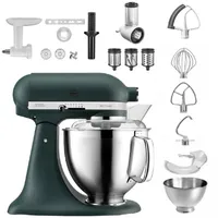 KitchenAid 4,8 L 5KSM185 Artisan Küchenmaschine Allrounderset Fleischwolf+Spritzgebäck+Gemüseschneider, Farbe:Pebbled