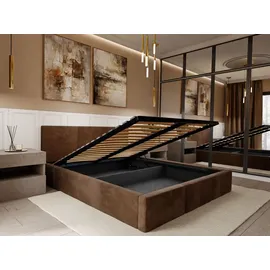 Muralo Polsterbett Stoffbett Bett mit Container Doppelbett Modernes Design Braun