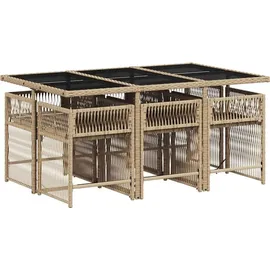 vidaXL 7-tlg. Garten-Essgruppe mit Kissen Beigemischung Poly Rattan