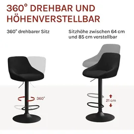 Woltu Barhocker 2er Set, Barstuhl mit Lehne, Höhenverstellbar, Drehbar, Schwarz - WOLTU