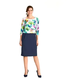 HERMANN LANGE Collection Cocktailkleid mit Blumenprint unifarbenem Rock blau|grün 46