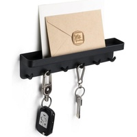 Coonoor Schlüsselbrett Schlüsselhalter mit Ablage Metall Schlüsselbrett,Aufbewahrungsregal schwarz