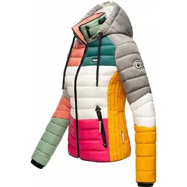 Navahoo Damen Steppjacke leichte Übergangsjacke mit Kapuze im Colourblocking Stil Lulana Multikulti