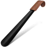 ZOMAKE Schuhlöffel Lang 42 CM – Bequemes Anziehen dank Schuhanzieher Lang Metall aus Edelstahl, Schuhlöffel Metall Ledergriff, Ergonomisch für Senioren & Erwachsene, Ideales Geschenk(1er Schwarz A)