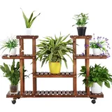 Yaheetech Pflanzentreppe Pflanzenregal holz mehrstöckig Blumenregal mit Rollen Blumenständer Platzsparend Balkon Innen Dekor 124 x 33 x 80cm