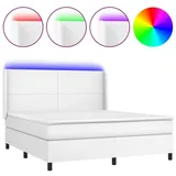 vidaXL Boxspringbett mit Matratze & LED Weiß 160x200 cm Kunstleder