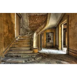 Fototapete PAPERMOON "Altes Kaputtes Haus", bunt, B:3,50m L:2,60m, Vlies, Tapeten