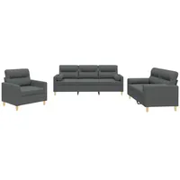 VidaXL 3-tlg. Sofagarnitur mit Kissen Dunkelgrau Stoff