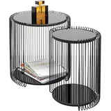 Kare DESIGN Beistelltisch Wire Double 87441 2er Set Glas Schwarz